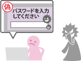 不審な画面が表示された場合にはID・パスワードや認証番号、合言葉等は絶対に入力しないでください