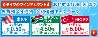 外貨預金3通貨　金利優遇キャンペーン