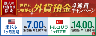 世界とつながる ! 外貨預金4通貨キャンペーン