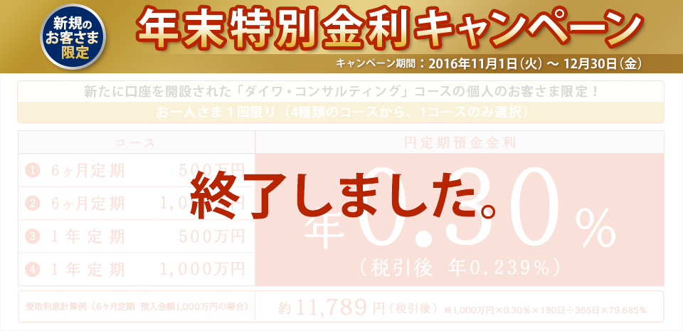 2016年 年末特別金利キャンペーン