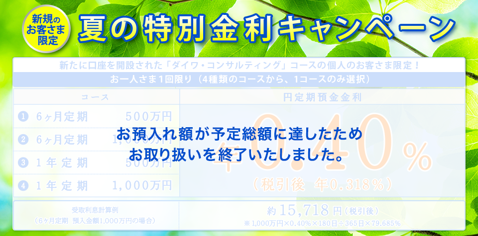 2017年 夏の特別金利キャンペーン