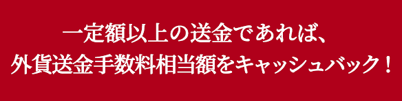 一定額以上の送金であれば、外貨送金手数料相当額をキャッシュバック !