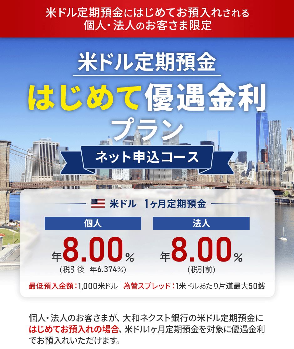米ドル定期預金はじめて優遇金利プラン (ネット申込コース)