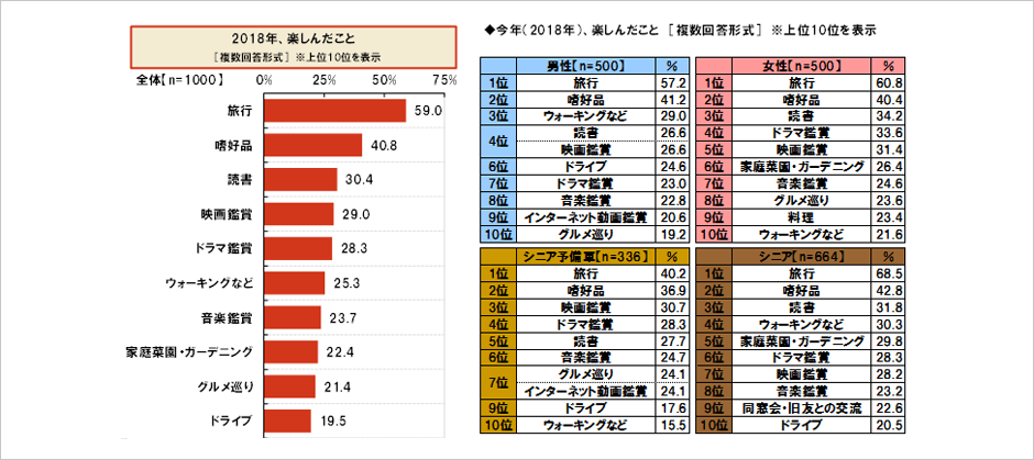 [図表] 2018年、楽しんだこと [複数回答形式] ※上位10位を表示 / 今年 (2018年) 、楽しんだこと [複数回答形式] ※上位10位を表示