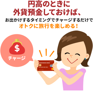 円高のときに外貨預金しておけば、お出かけするタイミングでチャージするだけでオトクに旅行を楽しめる！