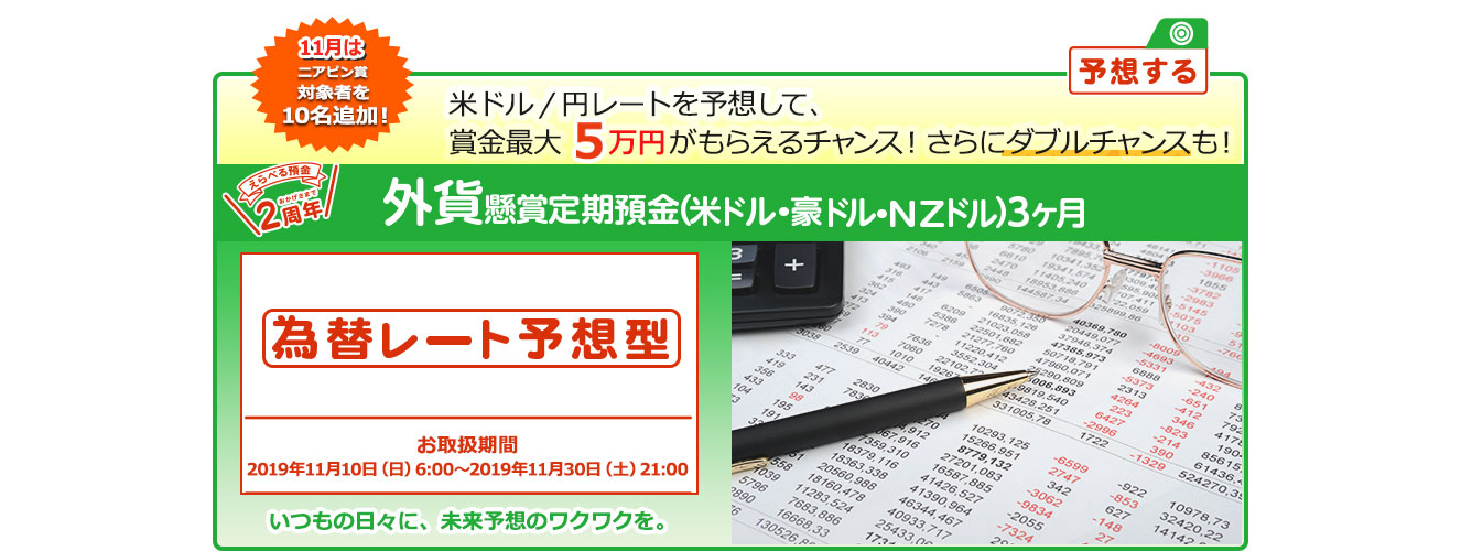 懸賞定期預金 為替レート予想型 お取扱期間：2019年11月10日 (日) 6:00～2019年11月30日 (土) 21:00