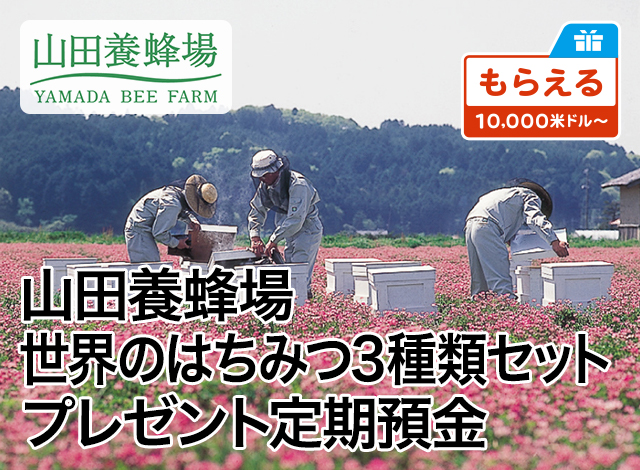 山田養蜂場 世界のはちみつ3種類セットプレゼント定期預金