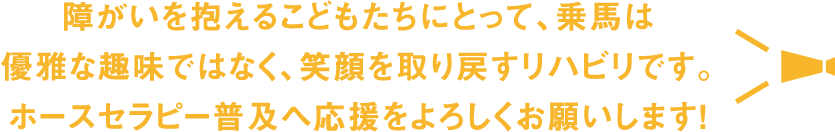 障がいを抱えるこどもたちにとって、乗馬は優雅な趣味ではなく、笑顔を取り戻すリハビリです。ホースセラピー普及へ応援をよろしくお願いします !