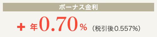 [ボーナス金利]+年0.70% (税抜後0.557%)